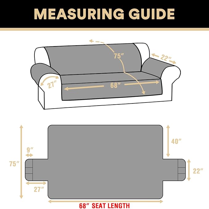 PrinceDeco 100% Waterproof Couch Covers for 3 Cushion Couch Sofa Modern Sofa Slipcovers with Elastic Straps Thick Soft Furniture Protector Pet Friendly, Grey