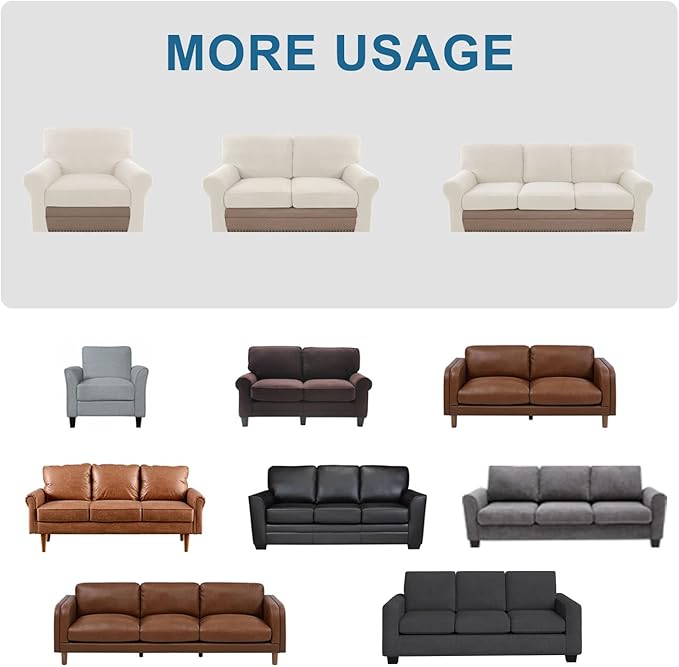 H.VERSAILTEX Multi-Pieces Sofa Covers Stretch Couch Covers Form Fitted Seats and Back Cushions Covers (2 Seat Covers Plus 2 Back Cusion Covers, Bonus 2 Armrest Covers), Ivory