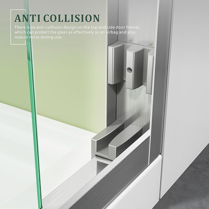 Brushed Nickel 45"-48" W x 72" H Semi-Frameless Glass Shower Door,Bathroom Sliding Door with 1/4'' Clear Tempered Glass,Stainless Steel Hardware Double Handles Bypass Doors