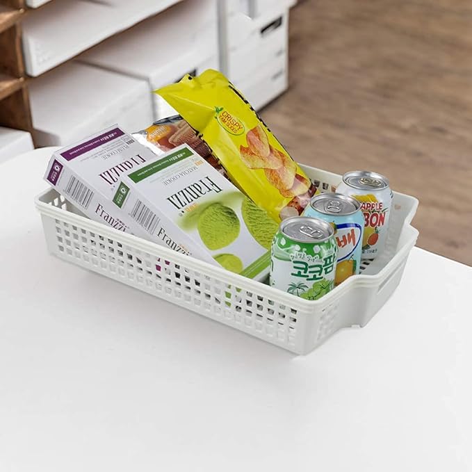 6-Pack Stacking Plastic Storage Baskets, White Paper Storage Basket Tray