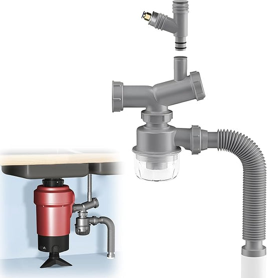 Garbage Disposal Drain Kit, Kitchen Sink P-Trap Drain Kit 1 1/2, Space Saving, Visible, Clog Resistant, Odor Resistant, Easy to Clean Kitchen One Sink Drain Kit