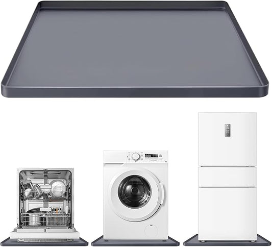 27"X27" Under Washing Machine Drain Pan Silicone Mat with 0.8“ Raised Edge - Washing Machine Tray , Non-Slip Trays for under Washer and Dryer , Washer Tray for Floor Protection ,Washer Drip Pan (Gray)