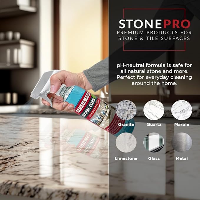 StonePro Crystal Clean - PH Neutral Cleaner for Stone Surfaces (Ready-To-Use Spray, 16 oz)