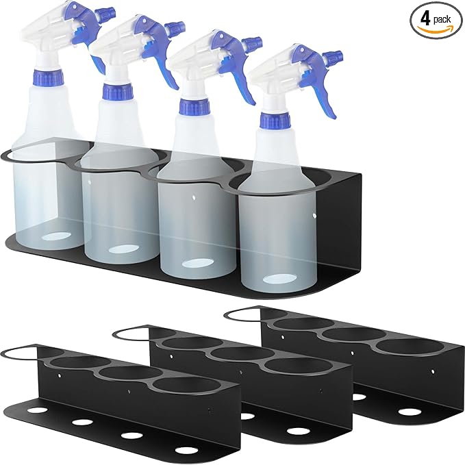 Therwen 4 Pcs 4 Holes All Purpose Steel Spray Bottle Holder Heavy Duty Spray Can Holder Rack Organizer Easy Install Wall Mount Paint Bottle Organizer Storage Rack for Garage Home Workspace