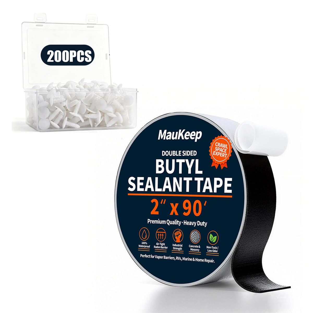 Butyl Sealant Tape & Nylon Rivets Combo Kit - 2" x 90 Ft Tape - Image 1