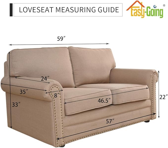 Easy-Going Reversible Loveseat Couch Cover for 2 Cushion Couch Sofa Cover for Dogs Water Resistant Furniture Protector with Foam Sticks Elastic Straps for Pet (Loveseat, Brown/Beige)