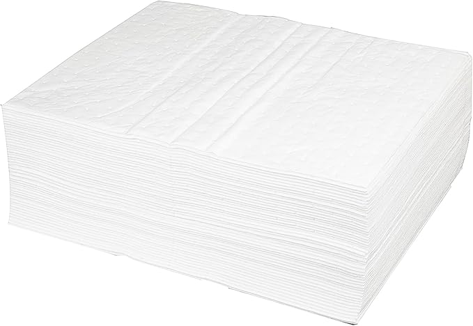 AAIN 50 PCS Oil Absorbent Pads/Mats, 15x20 in White Heavy Weight Oil- Only Absorbent Pad,Used for Oil Spill Cleaning in Garage Workshop, Reusable, Washable, Durable