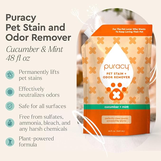 Puracy Natural Pet Stain & Odor Remover 48oz - Large Enzyme Cleaner for Dogs & Cats