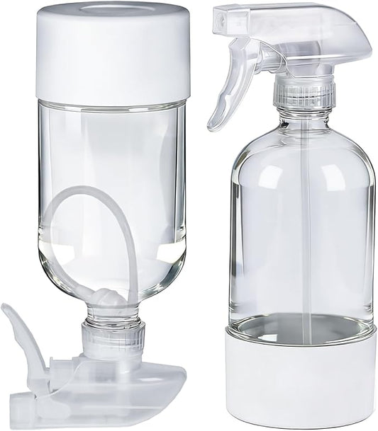 2 Pack 360° Glass Spray Bottles with Silicone Sleeve, 16 oz Empty Refillable Containers with Adjustable Spray Nozzles, Spray Bottles for Hair, Cleaning Solutions and Plants White