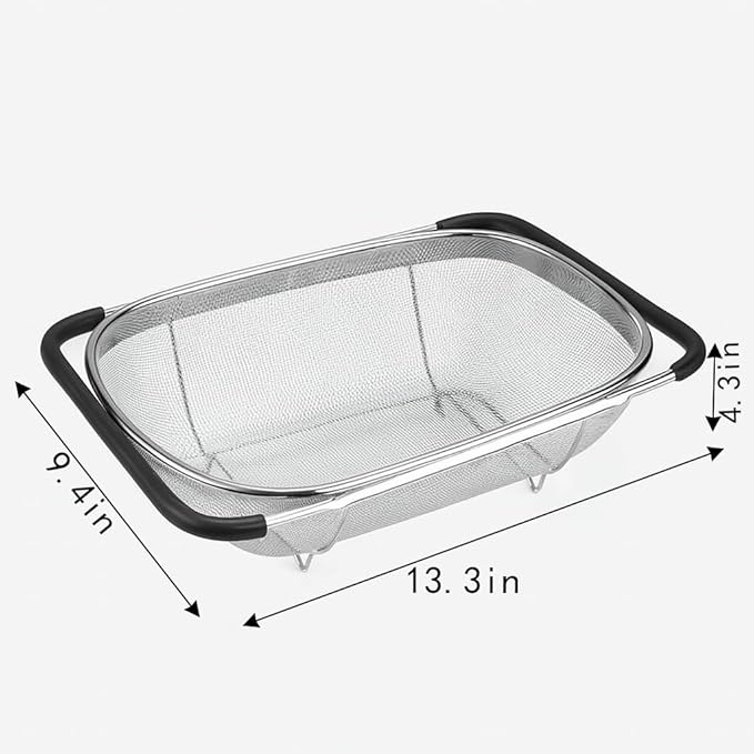 Premium Quality Over The Sink Stainless Steel Oval Colander with Fine Mesh 6 Quart Strainer Basket & Expandable Rubber Grip Handles - Strain, Drain, Rinse Fruits, Vegetables1 (1)