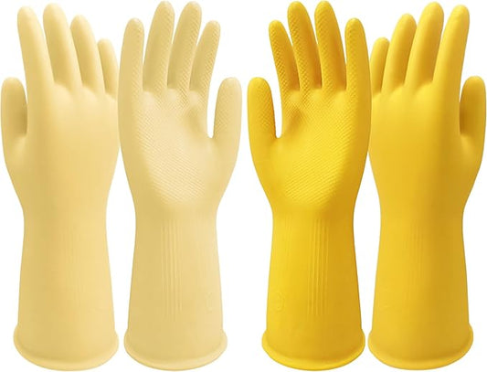 Rubber-Gloves Dishwashing Gloves for Cleaning-Kitchen - 2 Pairs Long Household Cleaning Gloves for Washing Dishes