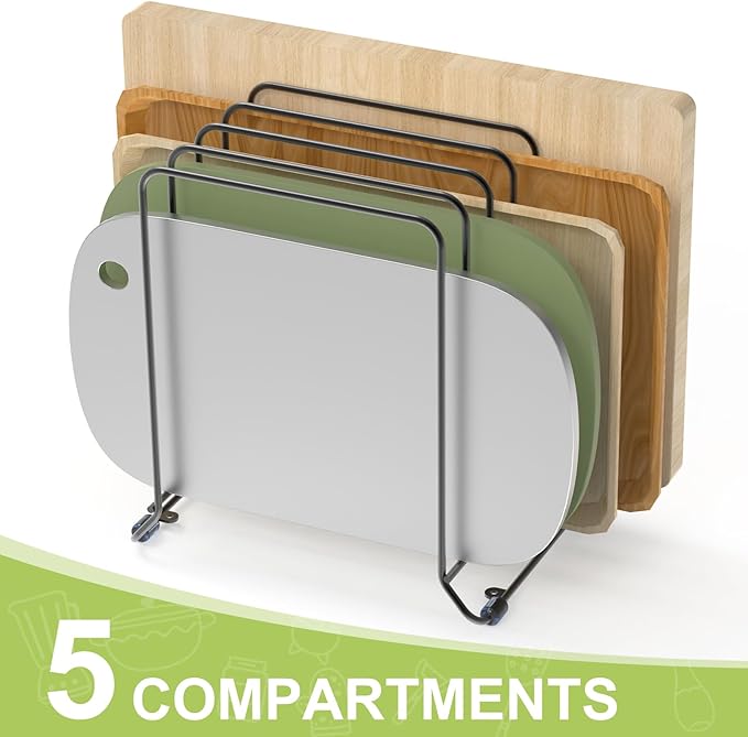 AKAZA 2 Pack-X-Large Kitchen Cabinet Organizer - Storage Tray Organizer Rack for Kitchen Cabinet - Divided Holder with 5 Slots for Skillets, Cutting Board, Baking Sheets (Black)