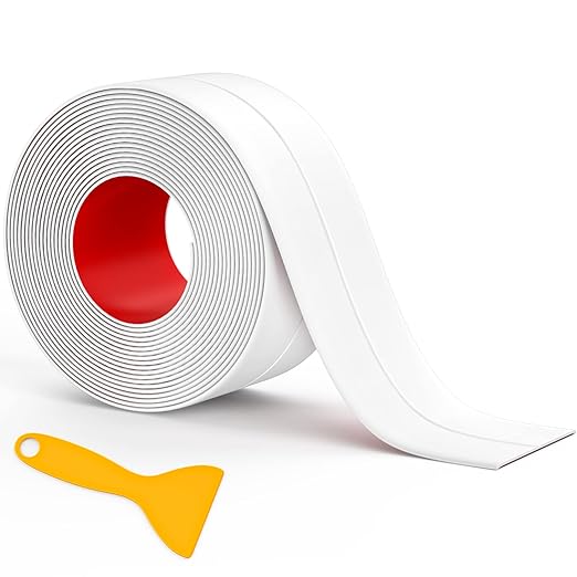 Caulk Tape, 1 Roll Self Adhesive Caulk Strip Waterproof, Caulking Sealant Tape for Kitchen, Countertop, Bathroom, Sink, Shower, Bathtub, Toilet Edge Protector with Sealing Tool (1.5" x 10.5Ft)