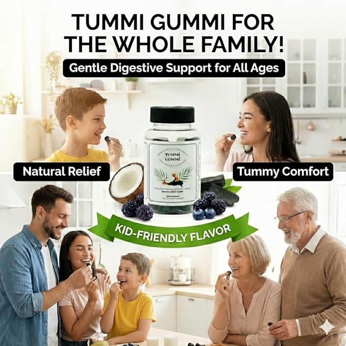 Activated Organic Charcoal Gummies, Charcoal Gummy for Kids and Adults, Digestive Health, Gas and Bloat Relief, Detox, Natural Berry Flavor, 60 Count