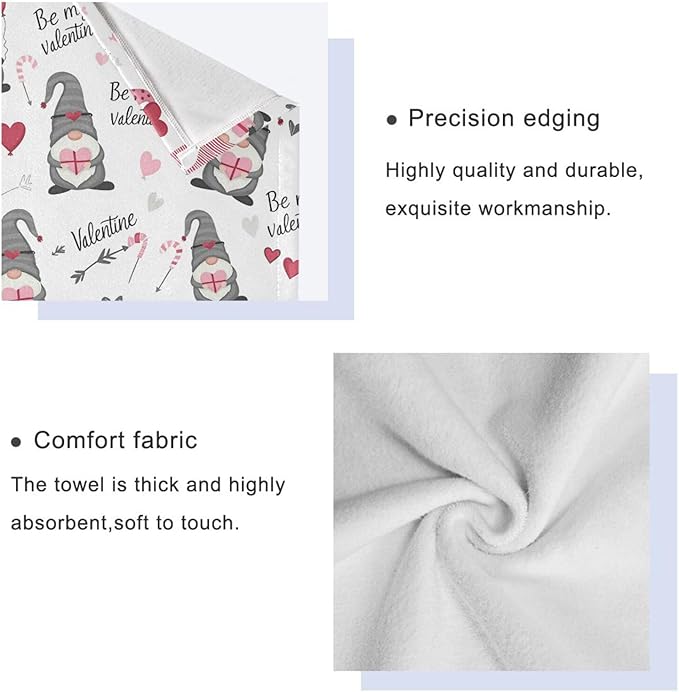 Pfrewn Cute Gnomes Hearts Pink Towels Set of 3 Romantic Romantic Love Spring White Bathroom Towel Soft Absorbent Bath Hand Towels Washcloth Guest Towel Sets Mother Valentine Decorations