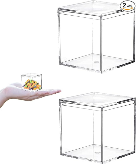 Acrylic Box with Lid,2 Packs Clear Square Cube Plastic Box for Organize Small Acrylic Square Cube Storage Container Drawer Organizer for Birthday Valentine's Day Party Favor