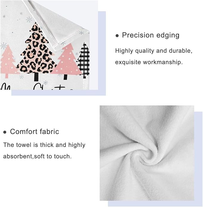 Pfrewn Plaid Pink Christmas Tree Towels Set of 3 Winter Forest Leopard Tree Grey Snowflakes Bathroom Towel Soft Absorbent Bath Hand Towels Washcloth Guest Towel Sets Xmas Holiday Decor