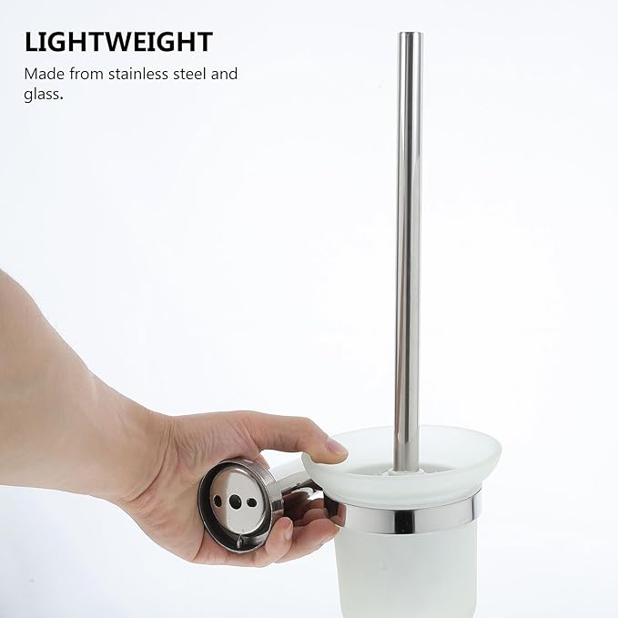 Long Handled Stainless Steel Toilet Brush with Holder Thick 304 Stainless Steel Bathroom Cleaning Brush for Toilet Bowl, Wall-Mounted Bathroom Accessory for Home Use