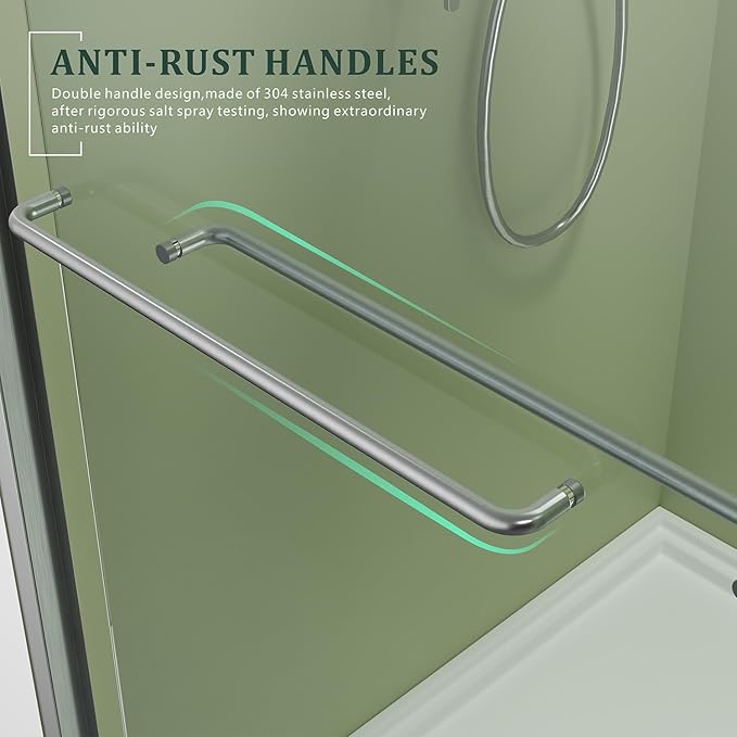 Brushed Nickel 56-60 in. W x 57 in. H Bypass Sliding Bathtub Glass Shower Doors,Semi-Frameless Tub Shower Doors with 1/4 inch Clear Tempered Glass,Stainless Steel Handles for Towel