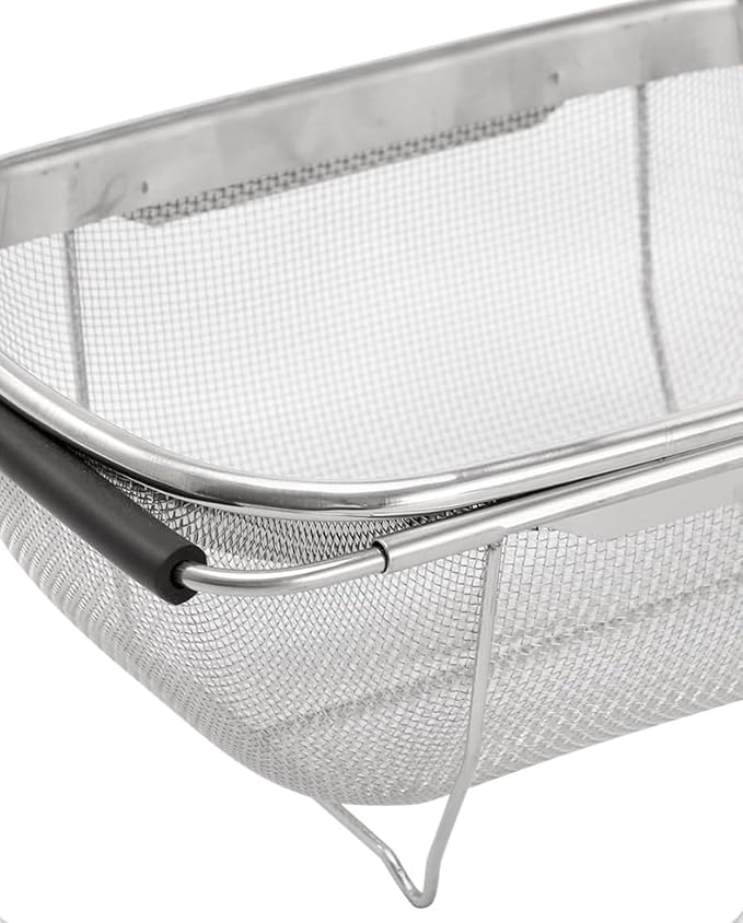 4qt Stainless Steel Oval Strainer Basket Colander, Over The Sink Fine Mesh Expandable, Colander For Kitchen Sink, Vegetables, Strain, Drain, Rinse Fruits (4 Quart Strainer Basket)