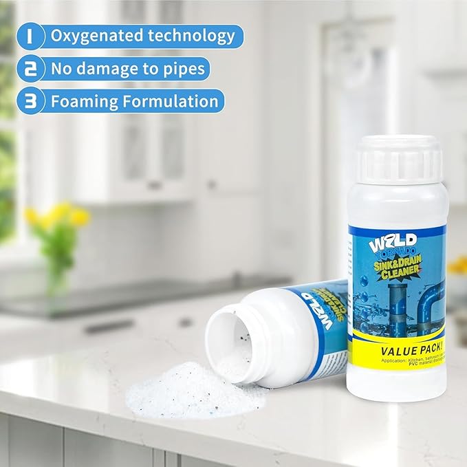 3PCS Wild Tornado Pipe Dredge,Powerful Sink Cleaner Powder Fast Foaming for Kitchen Toilet Pipeline Quick Cleaning Tool