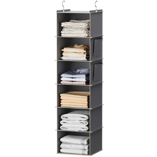 Hanging Closet Organizer and Storage, 6-Shelf, Grey - Image 1