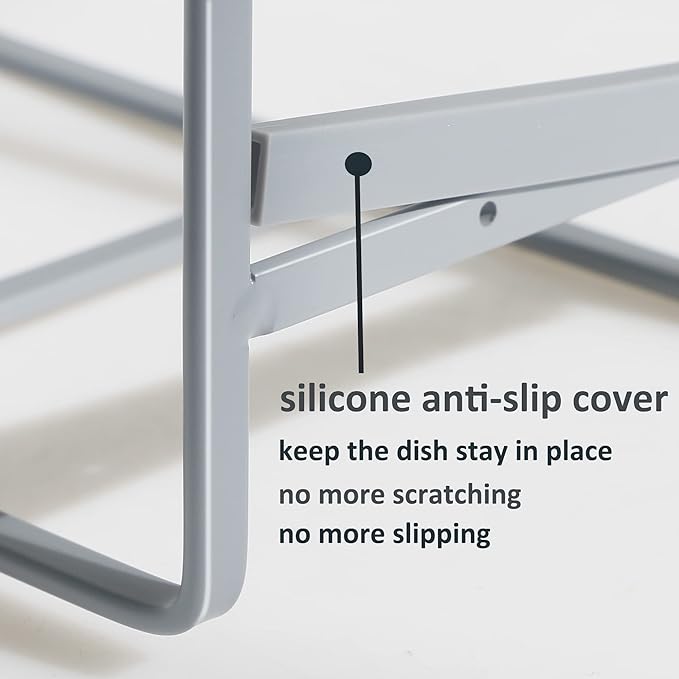 2PCS Plate Holders Organizer, Metal Dish Storage Dying Display Rack for Cabinet, Counter and Cupboard, Grey