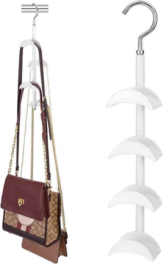 Purse Hanger for Closet - Rotating Handbag Hanging Hook Bag Storage Space Saver with 4 Hooks, Hanging Organizer for Scarf Handbag Belt