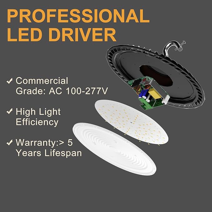 6Pack 320W UFO LED High Bay Light, 48000lm (Eqv.1200W MH/HPS) high Bay LED Lights, 5000K US Plug Commercial Warehouse/Workshop/Wet Location Area Light -5 Years Warranty