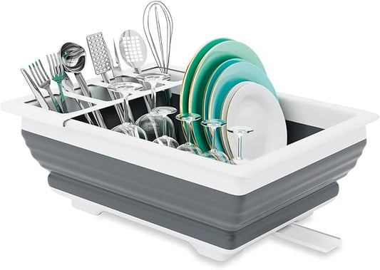 THANSTAR Collapsible Dish Drainer Portable Dinnerware Drainer Organizer for Kitchen RV Campers Travel Trailer Space Saving Kitchen Storage Tray