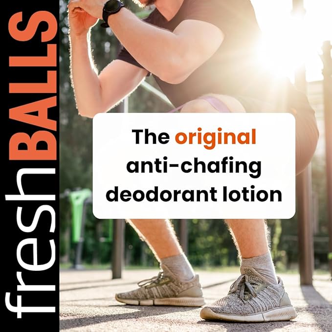 FRESH BALLS Lotion Anti-Chafing Comfort Men's Soothing Cream to Powder Ball Deodorant and Hygiene for Groin Area, 3.4 fl oz (Pack of 2)
