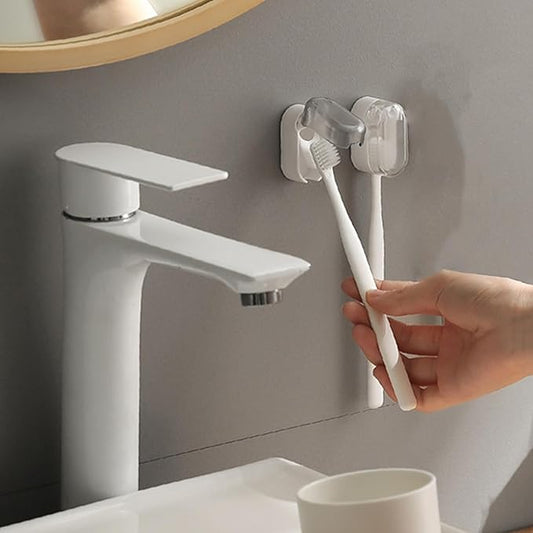 Wall Mounted Toothbrush Holder, Self-Adhesive Bathroom Storage Rack, Clear Plastic Organizer, No-Drill Installation, 3 Pack