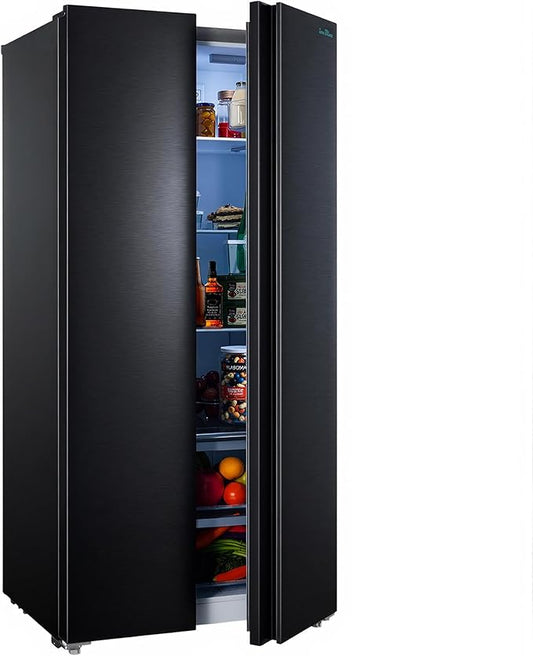 Iceblue Refrigerator, 15.6 Cu.Ft. Side-by-side Refrigerators, Black Stainless Steel Beverage Fridge with Freezer, Zoning Temperature Control Frost Free Beverage Refrigerators - Black
