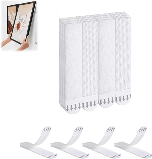 Adhesive Hook and Loop Strips Heavy Duty, 24-Pairs(48 Strips) Double-Sided Sticky Picture Hanging Kit, Picture Hangers for Walls, Picture Hanging Hooks Without Nail, Removable Damage Free