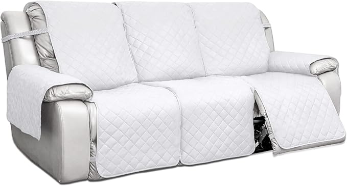 PureFit Water Resistant Reversible Sofa Covers for Reclining Sofa 3 Seat - Non Slip Split Recliner Couch Cover for 3 Cushion Couch, Washable Furniture Protector for Kids, Dogs (3 Seat, White/White)