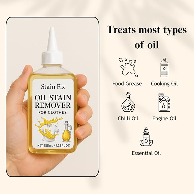 Instant Oil Stain Remover for Clothes (8.72oz) - Fabric Stain Remover For Cooking, Engine, Dried Oil And Grease Stains - Safe for All Fabric Types