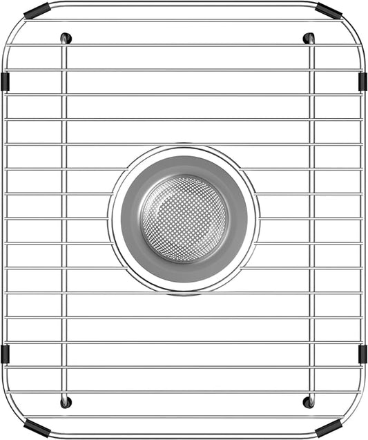 SANNO Stainless Steel Sink Protector, Grid Sink Rack, Bottom of Sink with Center Drain, Scratch Free 11.5" x 13.8"