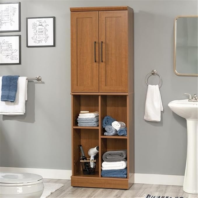 Sauder HomePlus Multi-Room Storage Cabinet with Adjustable Shelves and Door Positioning, Kitchen Laundry Pantry Storage Cabinet, in Sienna Oak Finish