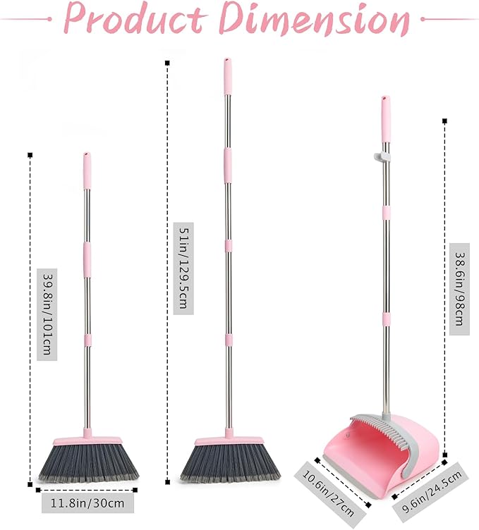 Broom and Dustpan Combo Set (Pink Gray)+24-Count Dishwasher Cleaner Tablets, Deep Cleaning and Descaling Formula, Removes Odors, Scale, and Hard Water Residue, Maintains Dishwasher
