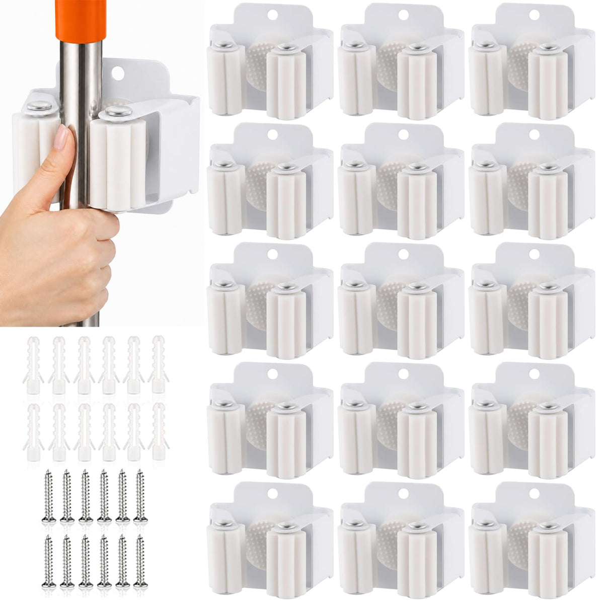 15 Pack Broom Holder Wall Mount, Mop and Broom Holder Wall Mount - Image 1