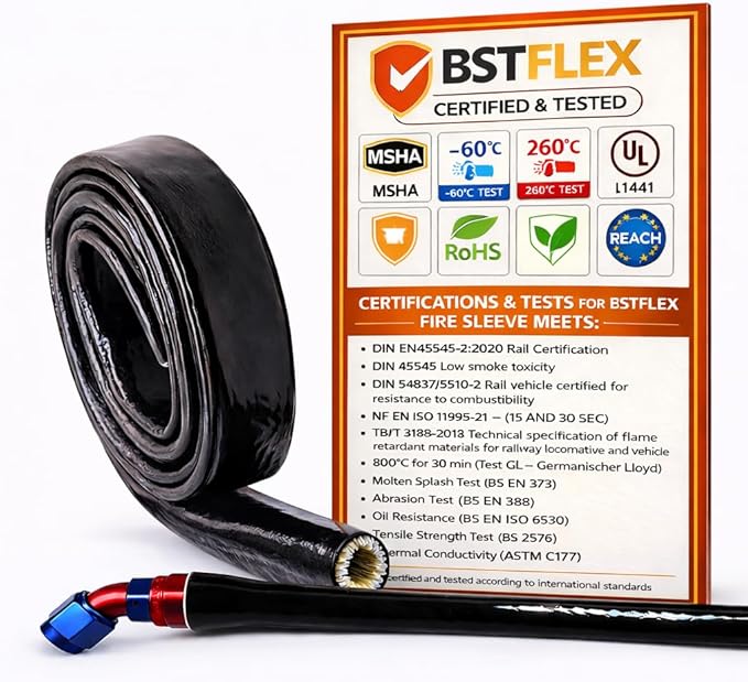 Heat Shield Fire Sleeve 3/4" ID x 5FT Silicone Coated Fiberglass for Automotive Hose Lines Wires& Electrical Wiring