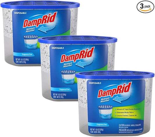 DampRid Fragrance Free Disposable Moisture Absorber - 10.5 oz. Each - 3 Pack – Attracts & Traps Excess Moisture, Eliminates Musty Odors, Creates Fresher, Cleaner Air