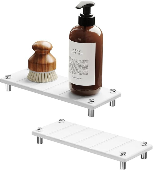 SpaceAid 2 Pack Drying Sink Caddy, Instant Dry Water Absorbing Stone Tray for Sink Organizers, Kitchen Counter Soap Dish Holder Absorbent Coaster, Bathroom Countertop Drying Rack (White)