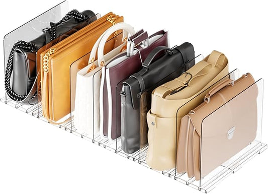 Yieach Clear Acrylic Shelf Dividers for Closet Organization,8 Pack Adjustable Bags,Clutch,Purse Organizer and Storage,Handbag Organizer for Closets,Purse Divider,8.8″ Tall Sweater,Tshirt,Towel Divider