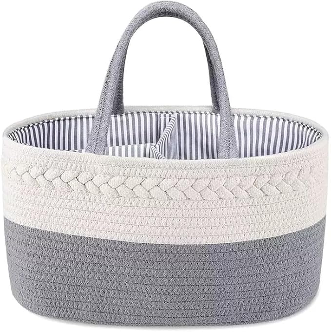 CREVENT Gift Set for Newborns -Diaper Caddy Organizer Basket with 2 Blankets, 1 Taggie, 1 Lovey, 3 Socks，1 Gift Bag with Ribbon - Welcome Essential Baby Shower (Neutral