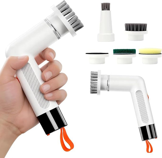 6-in-1 Electric Spin Scrubber with 5 Brush Heads – Cordless, Rechargeable, Dual-Speed & Waterproof, Electric Scrubber for Cleaning Bathroom Tile Floor Window Kitchen Sink