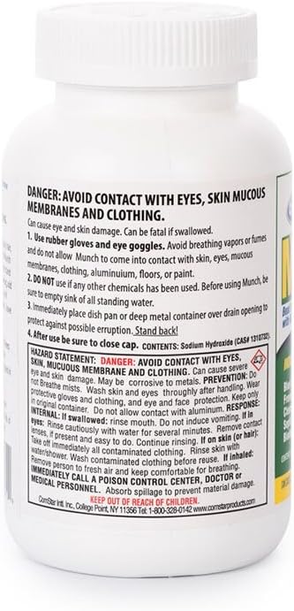 ComStar Munch, 1 Pound Industrial-Strength Bead Drain Opener with Blue Dye & Aluminum Chips, Clear Clogged & Slow Drains, Grease Traps, Septic Systems, Made in USA (30-610)