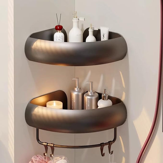 Corner Shower Caddy with Razor Holder, Adhesive Shower Shelf, No Drilling — Bathroom Shower Organizer Storage Rack, 2-Pack, Black