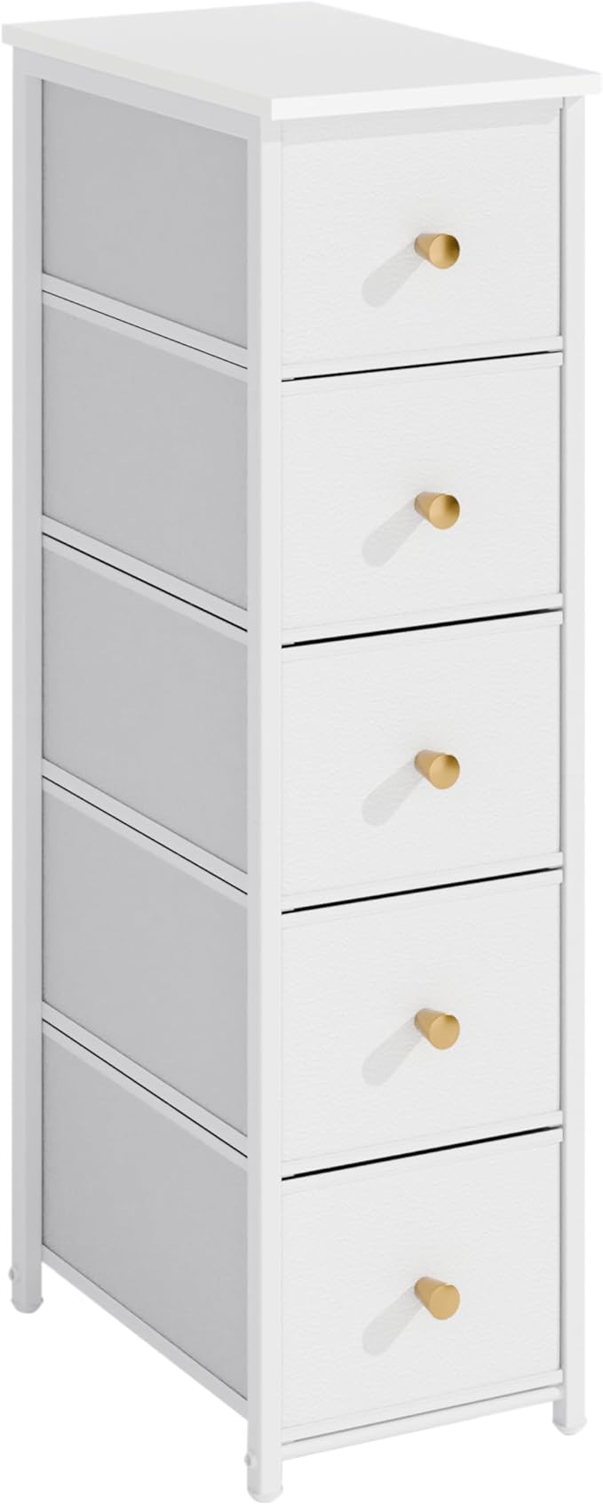 Narrow Storage Cabinet for Small Spaces Slim Skinny Bathroom Dresser Tall Dorm Nightstand Thin Organizer for Bathroom Bedroom (White, 5 Drawers)