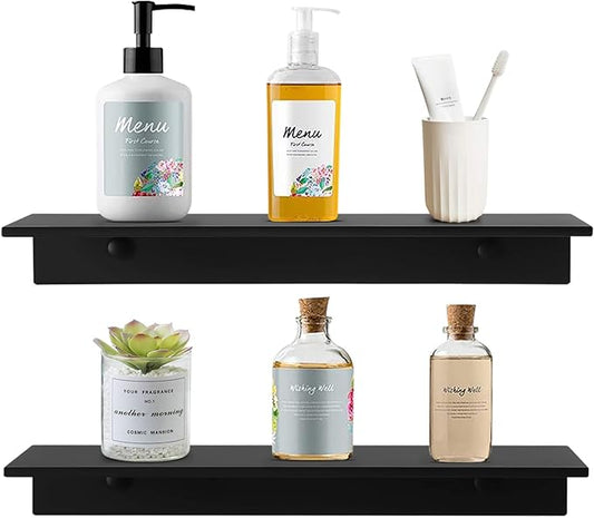 TLBTEK 2 Pack 11.8inch Black Floating Shelves,Rustic Farmhouse Floating Shelves Wall Mounted Storage for Bathroom, Bedroom, Living Room, Kitchen